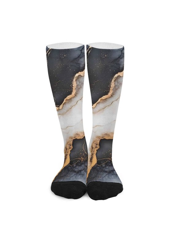 16.5in All Printed Stockings Sweat Absorption Perspiration Permeability Light Resistant Ply Moderate Comfortable Light Black White Gold Marble