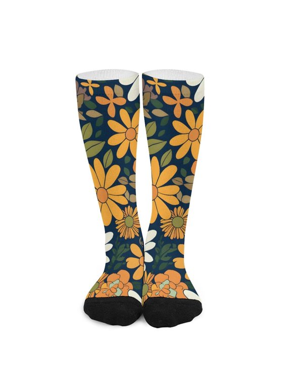 16.5in All Printed Stockings Sweat Absorption Perspiration Permeability Light Resistant Ply Moderate Comfortable Light Groovy Flowers (17)
