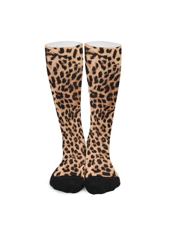 16.5in All Printed Stockings Sweat Absorption Perspiration Permeability Light Resistant Ply Moderate Comfortable Light Leopard Print Pattern