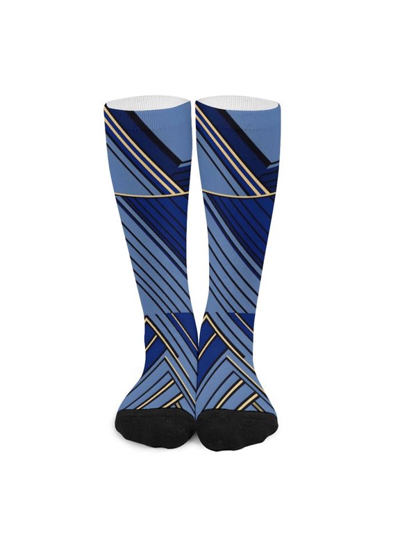 16.5in All Printed Stockings Sweat Absorption Perspiration Permeability Light Resistant Ply Moderate Comfortable Light RoyalBlue Geometric Lines_1