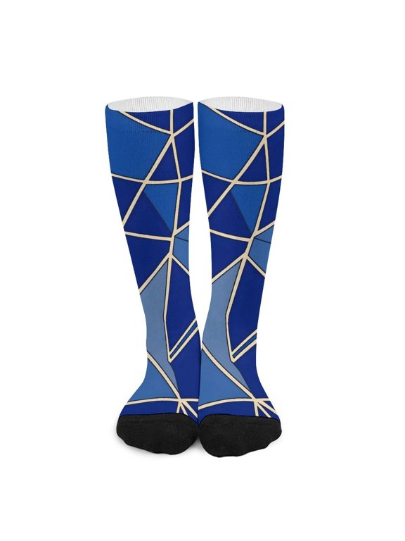 16.5in All Printed Stockings Sweat Absorption Perspiration Permeability Light Resistant Ply Moderate Comfortable Light RoyalBlue Geometric Lines_2