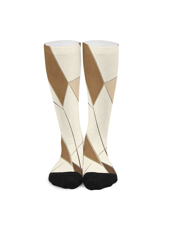 16.5in All Printed Stockings Sweat Absorption Perspiration Permeability Light Resistant Ply Moderate Comfortable Light Tan Geometric Lines_1