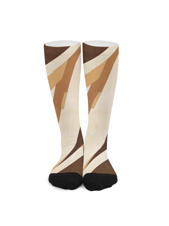 16.5in All Printed Stockings Sweat Absorption Perspiration Permeability Light Resistant Ply Moderate Comfortable Light Tan Geometric Lines_4