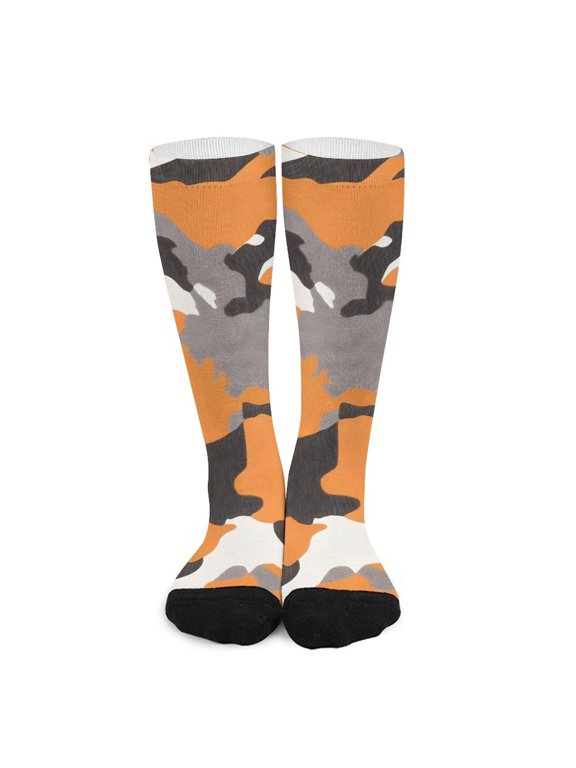 16.5in All Printed Stockings Sweat Absorption Perspiration Permeability Light Resistant Ply Moderate Comfortable Light Texture Camo Army Orange_1