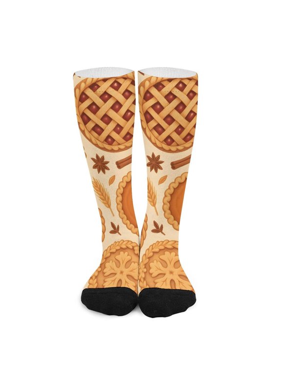 16.5in All Printed Stockings Sweat Absorption Perspiration Permeability Light Resistant Ply Moderate Comfortable Light Thanksgiving Pie Pattern