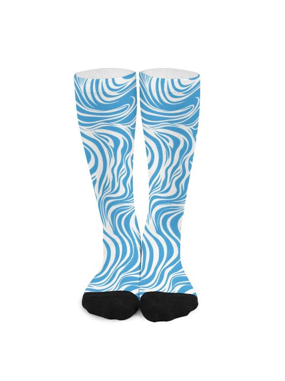 16.5in All Printed Stockings Sweat Absorption Perspiration Permeability Light Resistant Ply Moderate Comfortable Light Zebra Print Style LightBLue_1