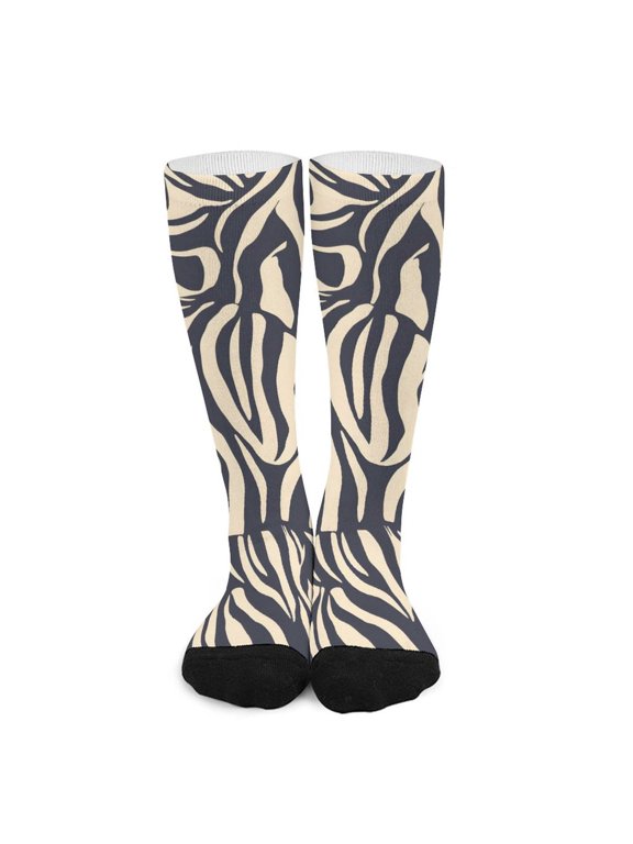 16.5in All Printed Stockings Sweat Absorption Perspiration Permeability Light Resistant Ply Moderate Comfortable Light Zebra Skin Print Style Navy_4