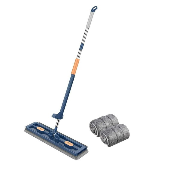 16.5in Flat Mops for Floor Cleaning, Wall Mop Cleaner with Long Handle, 360° Rotating Magices Self Wringing Flat Mop,Hardwood Floor Mop with 2 Microfiber Pads for Kitchen, Bathroom, Office(Blue)
