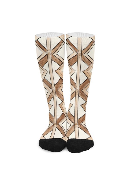16.5in All Printed Stockings Sweat Absorption Perspiration Permeability Light Resistant Ply Moderate Comfortable Light Brown Moroccan Trellis Hand-drawn Sketch_2