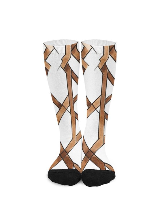 16.5in All Printed Stockings Sweat Absorption Perspiration Permeability Light Resistant Ply Moderate Comfortable Light Brown Moroccan Trellis Hand-drawn Sketch_1