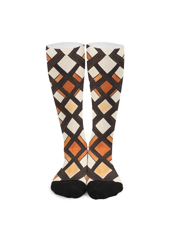 16.5in All Printed Stockings Sweat Absorption Perspiration Permeability Light Resistant Ply Moderate Comfortable Light Brown Moroccan Trellis Hand-drawn Sketch_3