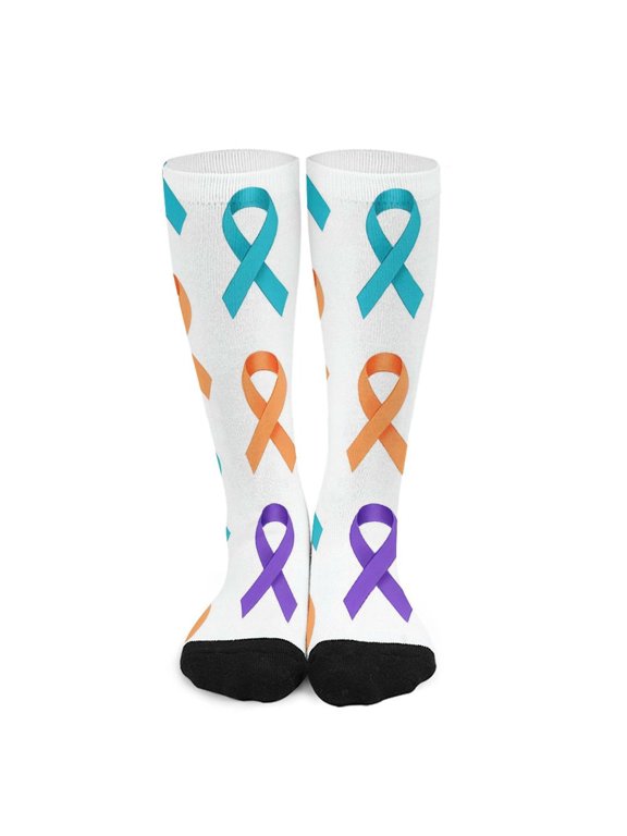 16.5in All Printed Stockings Sweat Absorption Perspiration Permeability Light Resistant Ply Moderate Comfortable Light Cancer Awareness Ribbon Pattern - Modern Grid