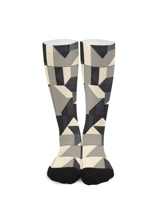 16.5in All Printed Stockings Sweat Absorption Perspiration Permeability Light Resistant Ply Moderate Comfortable Light Dark Gray Geometric Patterns_1 (4)