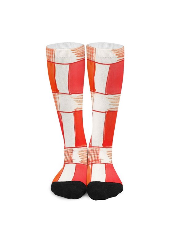 16.5in All Printed Stockings Sweat Absorption Perspiration Permeability Light Resistant Ply Moderate Comfortable Light OrangeRed Houndstooth Checkered Hand-drawn Sketch_1