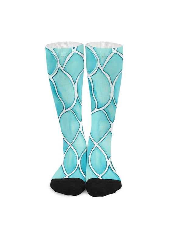 16.5in All Printed Stockings Sweat Absorption Perspiration Permeability Light Resistant Ply Moderate Comfortable Light Turquoise Moroccan Trellis Hand-drawn Sketch_4