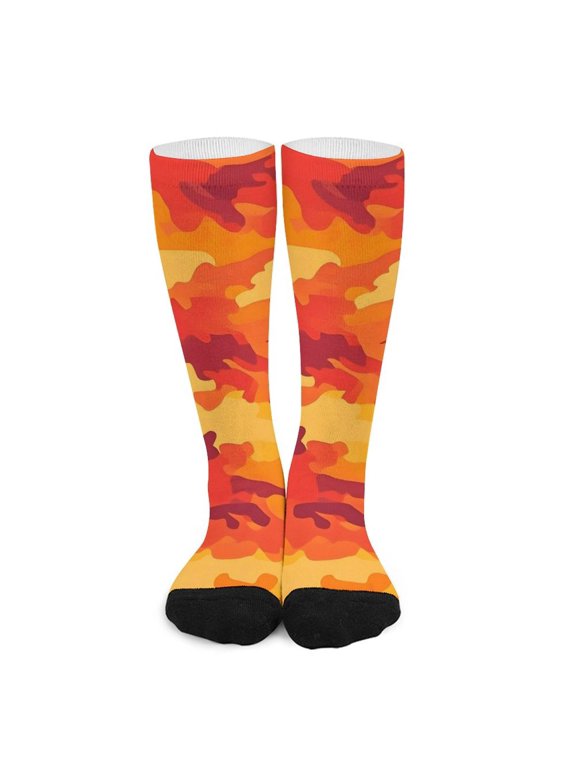 16.5in All Printed Stockings Sweat Absorption Perspiration Permeability Light Resistant Ply Moderate Comfortable Light Vector Camouflage Pattern Orange Red_4
