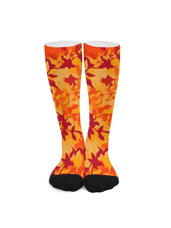 16.5in All Printed Stockings Sweat Absorption Perspiration Permeability Light Resistant Ply Moderate Comfortable Light Vector Camouflage Pattern Orange Red_3