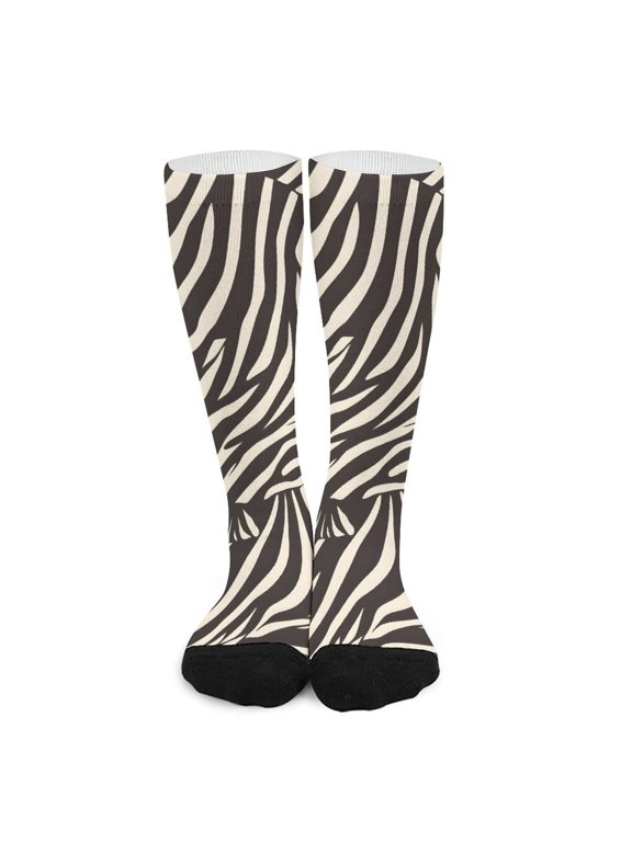 16.5in All Printed Stockings Sweat Absorption Perspiration Permeability Light Resistant Ply Moderate Comfortable Light Zebra Skin Print Style SaddleBrown_4