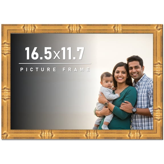 16.5x11.7 Frame Gold Bamboo Picture A3 Frame - Modern Photo Frame Includes UV Acrylic Shatter Guard