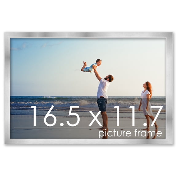 16.5x11.7 Silver Wood Picture Frame - UV Acrylic, Foam Board Backing, Hanging Hardware
