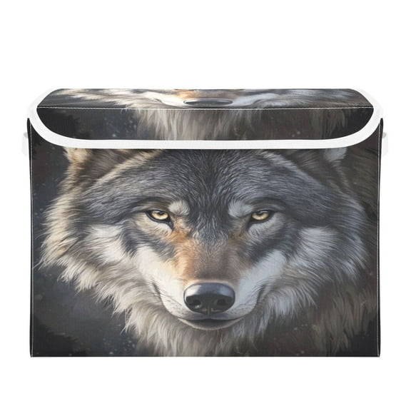 16.5x12.6x11.8in Foldable Flip-Top Storage Bin, Dustproof Magic Tape Closure, Ideal for Home & Toy Organization，A Big Wolf