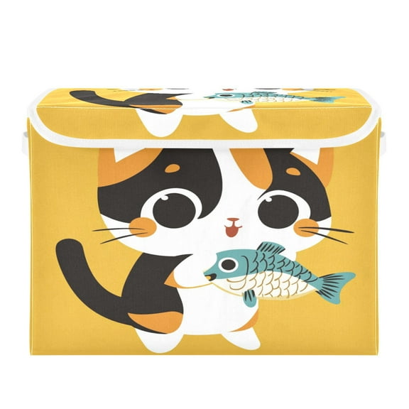 16.5x12.6x11.8in Foldable Flip-Top Storage Bin, Dustproof Magic Tape Closure, Ideal for Home & Toy OrganizationA Black and White Kitten