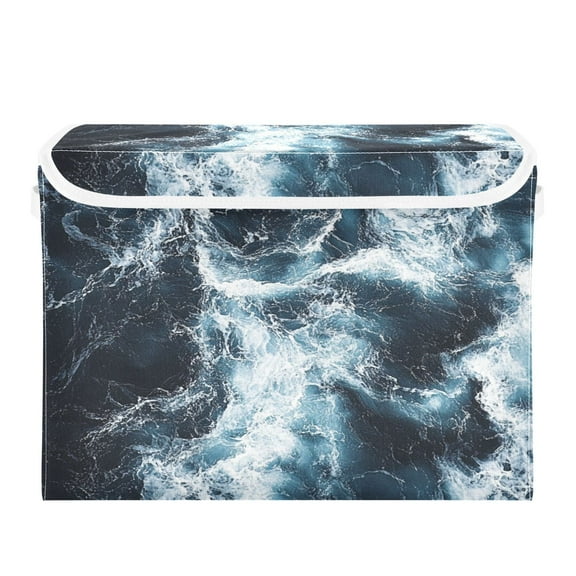 16.5x12.6x11.8in Foldable Flip-Top Storage Bin, Dustproof Magic Tape Closure, Ideal for Home & Toy OrganizationA Blue Seawater