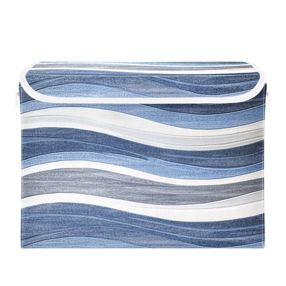 16.5x12.6x11.8in Foldable Flip-Top Storage Bin, Dustproof Magic Tape Closure, Ideal for Home & Toy Organization,A Blue and Gray Wavy