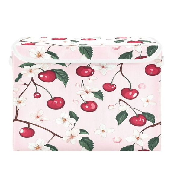 16.5x12.6x11.8in Foldable Flip-Top Storage Bin, Dustproof Magic Tape Closure, Ideal for Home & Toy Organization，A Cherry Pattern