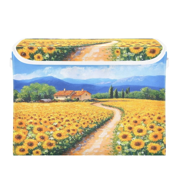16.5x12.6x11.8in Foldable Flip-Top Storage Bin, Dustproof Magic Tape Closure, Ideal for Home & Toy OrganizationA Cottage with Sunflowers Planted