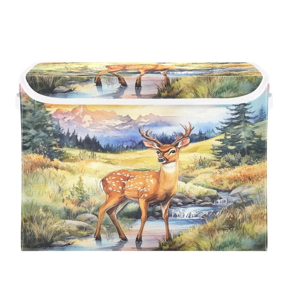 16.5x12.6x11.8in Foldable Flip-Top Storage Bin, Dustproof Magic Tape Closure, Ideal for Home & Toy Organization，A Cut Deer
