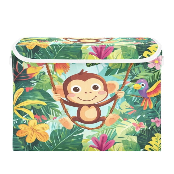 16.5x12.6x11.8in Foldable Flip-Top Storage Bin, Dustproof Magic Tape Closure, Ideal for Home & Toy Organization，A Cute Monkey