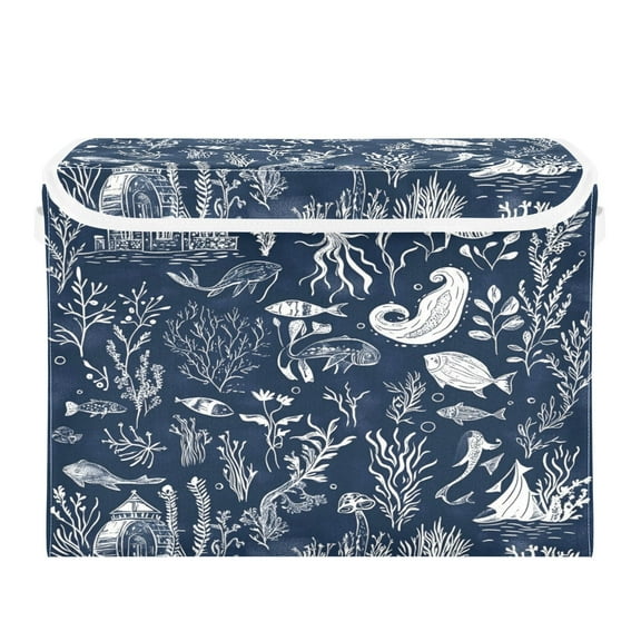 16.5x12.6x11.8in Foldable Flip-Top Storage Bin, Dustproof Magic Tape Closure, Ideal for Home & Toy Organization，A Dark Blue Background