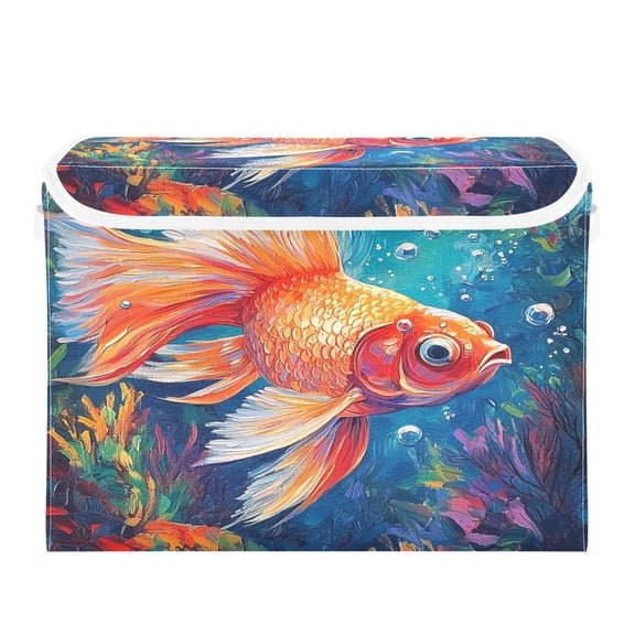 16.5x12.6x11.8in Foldable Flip-Top Storage Bin, Dustproof Magic Tape Closure, Ideal for Home & Toy OrganizationA Goldfish Underwater