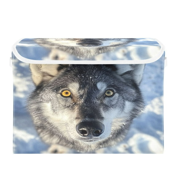 16.5x12.6x11.8in Foldable Flip-Top Storage Bin, Dustproof Magic Tape Closure, Ideal for Home & Toy OrganizationA Gray Wolf