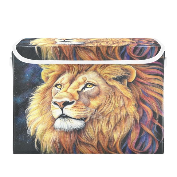 16.5x12.6x11.8in Foldable Flip-Top Storage Bin, Dustproof Magic Tape Closure, Ideal for Home & Toy OrganizationA Huge Lion