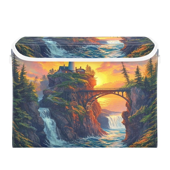 16.5x12.6x11.8in Foldable Flip-Top Storage Bin, Dustproof Magic Tape Closure, Ideal for Home & Toy OrganizationA Lighthouse