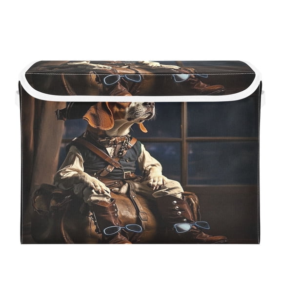 16.5x12.6x11.8in Foldable Flip-Top Storage Bin, Dustproof Magic Tape Closure, Ideal for Home & Toy OrganizationA Sitting Beagle