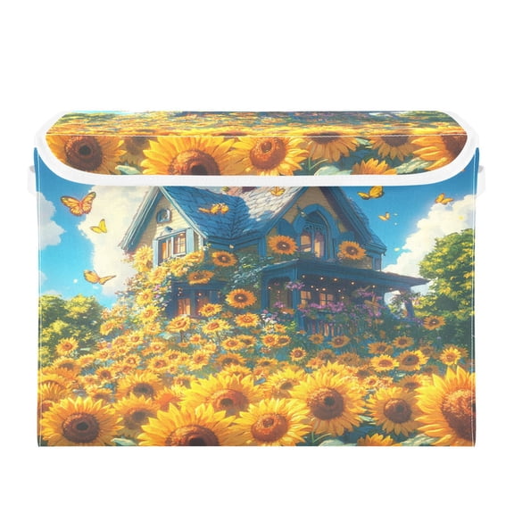 16.5x12.6x11.8in Foldable Flip-Top Storage Bin, Dustproof Magic Tape Closure, Ideal for Home & Toy Organization，A Sunflowers