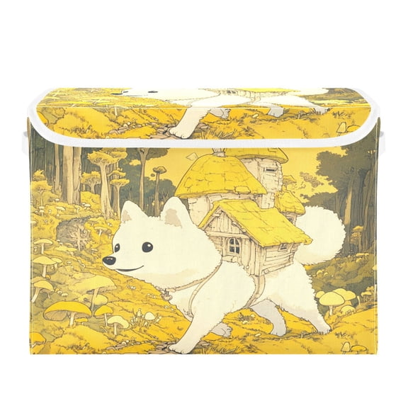 16.5x12.6x11.8in Foldable Flip-Top Storage Bin, Dustproof Magic Tape Closure, Ideal for Home & Toy OrganizationA Walking Dog