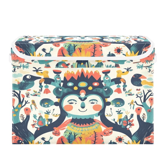 16.5x12.6x11.8in Foldable Flip-Top Storage Bin, Dustproof Magic Tape Closure, Ideal for Home & Toy Organization，A Whimsical Pattern