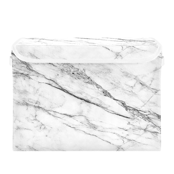 16.5x12.6x11.8in Foldable Flip-Top Storage Bin, Dustproof Magic Tape Closure, Ideal for Home & Toy Organization，A White Marble