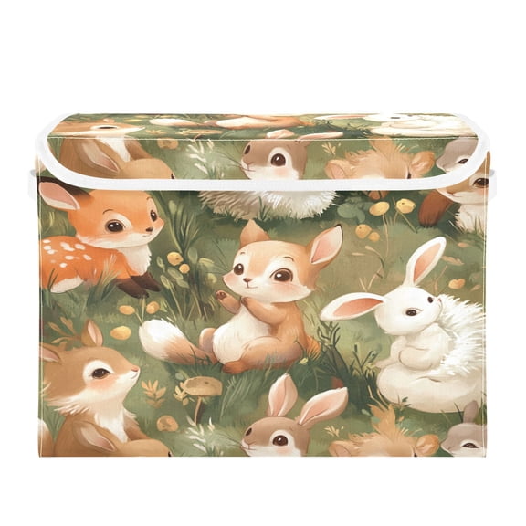 16.5x12.6x11.8in Foldable Flip-Top Storage Bin, Dustproof Magic Tape Closure, Ideal for Home & Toy Organization，Adorable Baby Animals