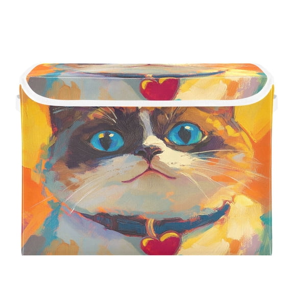 16.5x12.6x11.8in Foldable Flip-Top Storage Bin, Dustproof Magic Tape Closure, Ideal for Home & Toy OrganizationAn Obese Cat