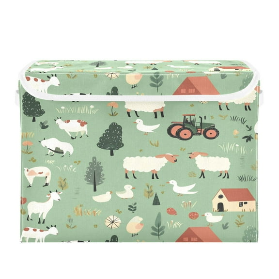 16.5x12.6x11.8in Foldable Flip-Top Storage Bin, Dustproof Magic Tape Closure, Ideal for Home & Toy OrganizationAnimals and Tractors