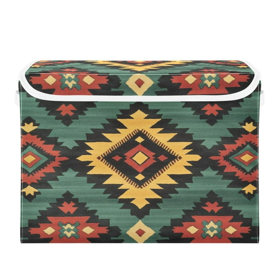 16.5x12.6x11.8in Foldable Flip-Top Storage Bin, Dustproof Magic Tape Closure, Ideal for Home & Toy Organization,Black Diamond Shapes