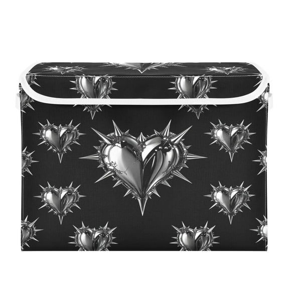 16.5x12.6x11.8in Foldable Flip-Top Storage Bin, Dustproof Magic Tape Closure, Ideal for Home & Toy OrganizationBlack Love