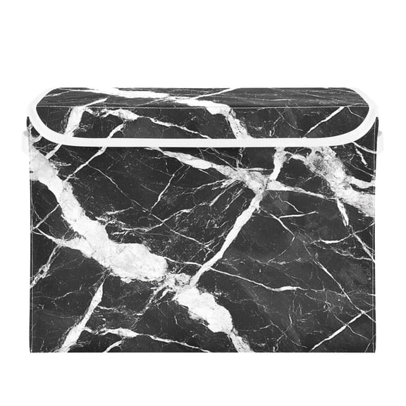 16.5x12.6x11.8in Foldable Flip-Top Storage Bin, Dustproof Magic Tape Closure, Ideal for Home & Toy Organization,Black and White Marble