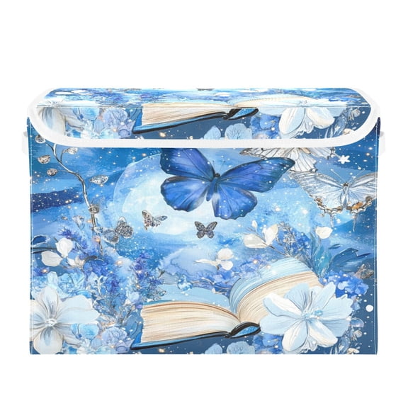 16.5x12.6x11.8in Foldable Flip-Top Storage Bin, Dustproof Magic Tape Closure, Ideal for Home & Toy OrganizationBlue Butterflies