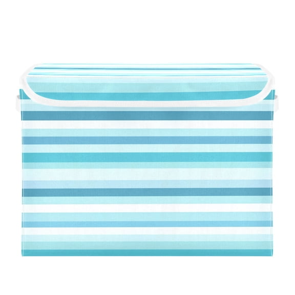 16.5x12.6x11.8in Foldable Flip-Top Storage Bin, Dustproof Magic Tape Closure, Ideal for Home & Toy OrganizationBlue Stripe